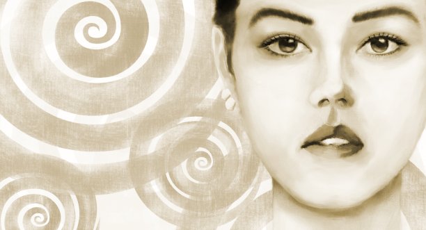 一名年轻女子的肖像与亚洲和欧洲的根源，装饰包括太阳的象征图片下载