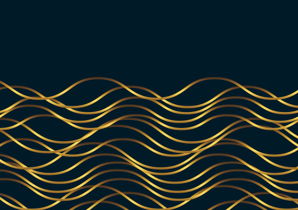 深蓝色抽象波浪背景与闪光的金色线条。豪华典雅的模板设计风格。现代简单重叠波层元素。向量图片下载