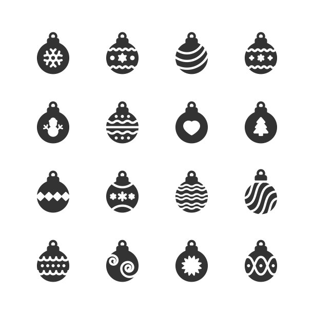 圣诞装饰物字形图标。像素完美。移动和网络。包含圣诞装饰，圣诞卡，复古风格，装饰，雪花，庆祝，圣诞装饰，装饰，星星，球，缎带，小装饰品，圣诞小装饰品。图片下载