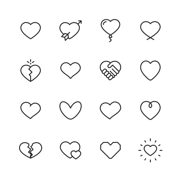 心和爱线图标。可编辑的中风。像素完美。移动和网络。包含如心，爱，情感等图标。图片下载