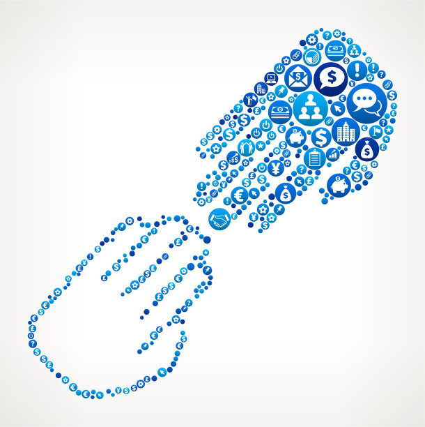 黑色和白色的手触摸商业和金融蓝色图标模式图片下载