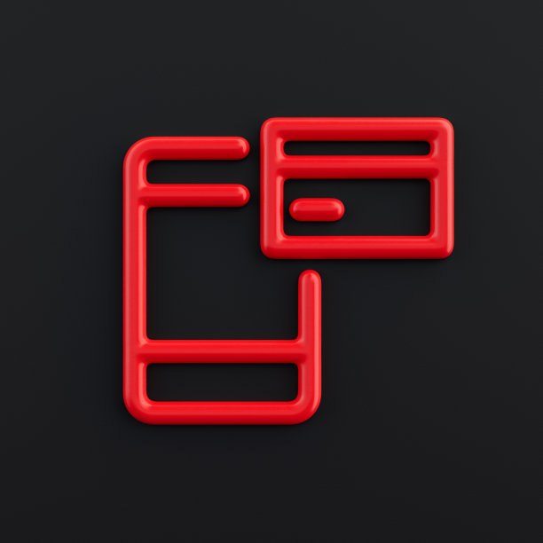 手机卡3d图标，轮廓红色金融图标，商业符号，3d渲染图片下载