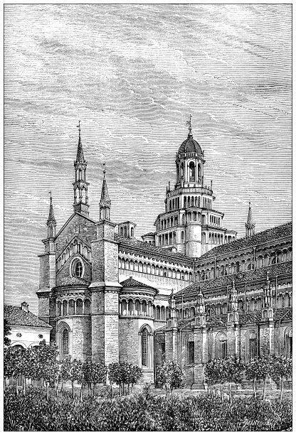古董插图：Certosa di Pavia图片下载