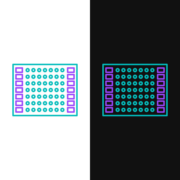 线路板PCB图标隔离在白色和黑色背景上。色彩斑斓的轮廓的概念。向量图片下载