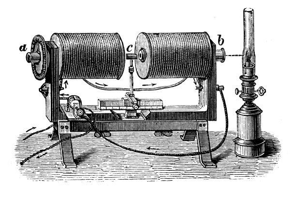 古董插图，物理原理和实验，电和磁:电磁铁的圆极化图片下载