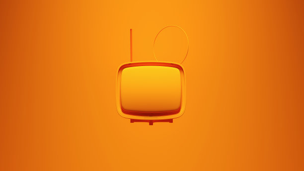 橙色传统复古电视与充满活力的橙色图案背景电视图片下载