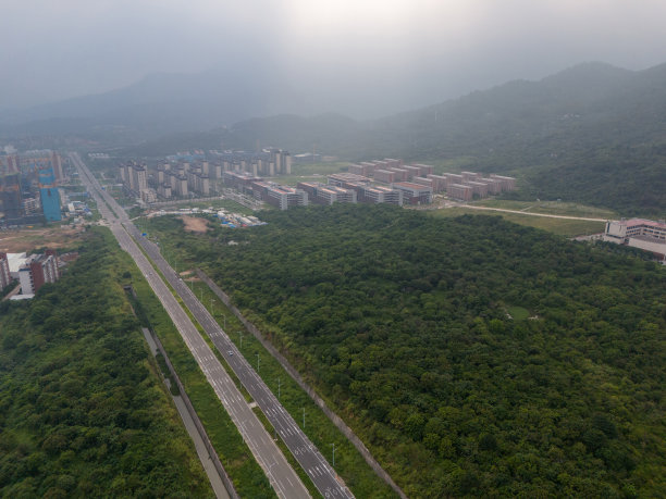 葱郁道路的航拍照片图片下载