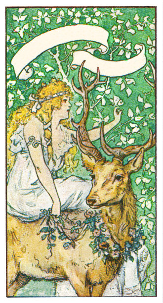 女人骑着鹿在森林新艺术插画1898图片下载