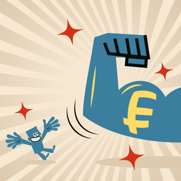 巨大强壮的手臂上有二头肌显示瑞士法郎货币的标志，给一个小商人，以支持小企业图片下载