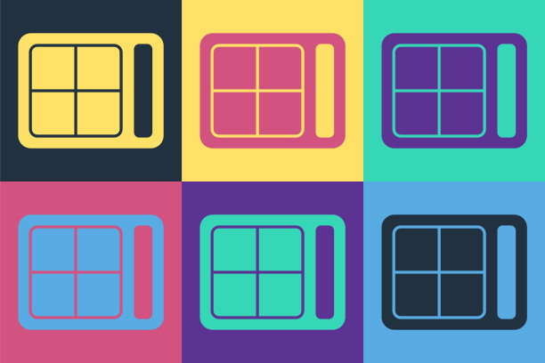 流行艺术眼影调色板与画笔图标孤立的颜色背景。矢量图图片下载