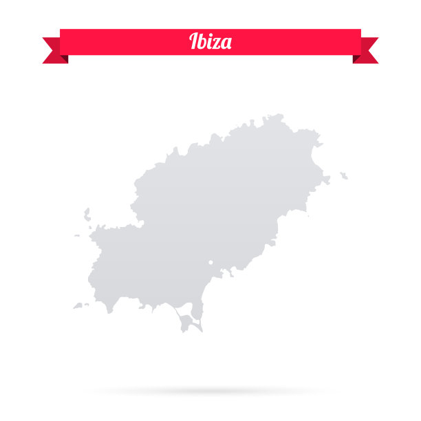 白色背景红色横幅的伊比沙地图图片下载