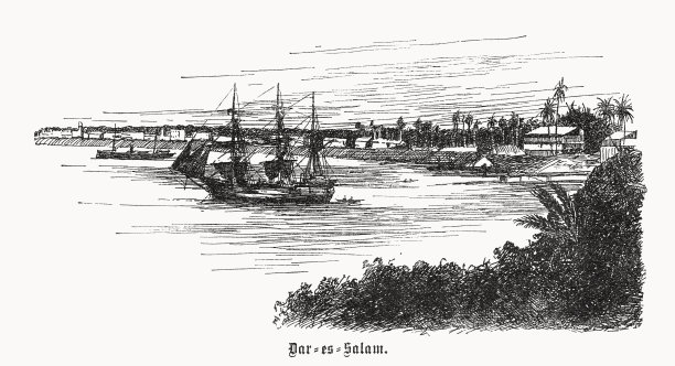 坦桑尼亚达累斯萨拉姆，东非，木刻，1899年出版图片下载