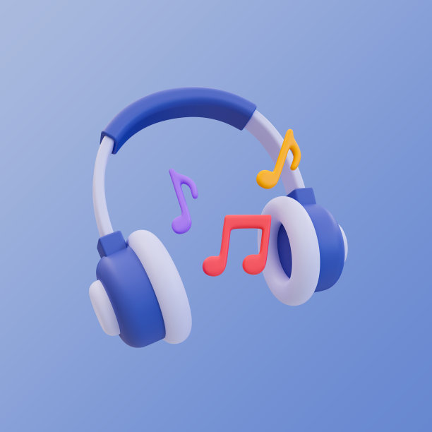 3d最小音乐聆听概念。带有音符的无线耳机。3 d演示。图片下载