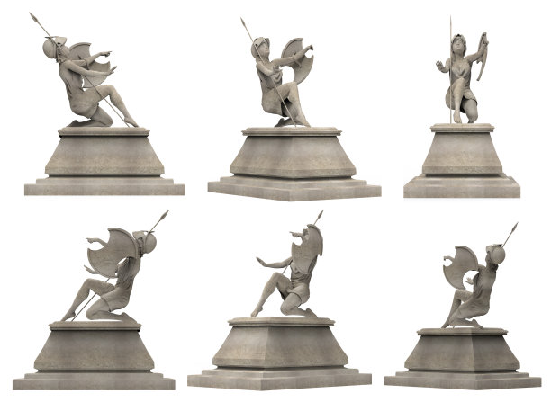 孤立的3d渲染插图古色古香的石头天使战士雕像跪。图片下载