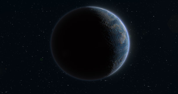 抽象现实的太空旋转行星，在太空中有水面，背景是恒星图片下载