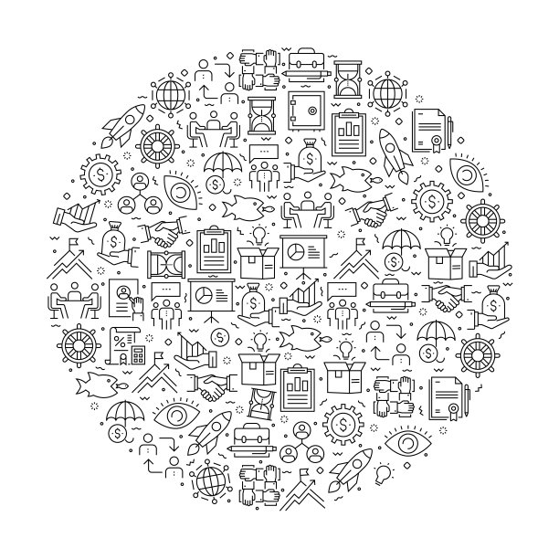 使用业务图标的模式。黑色和白色细线图标图片下载