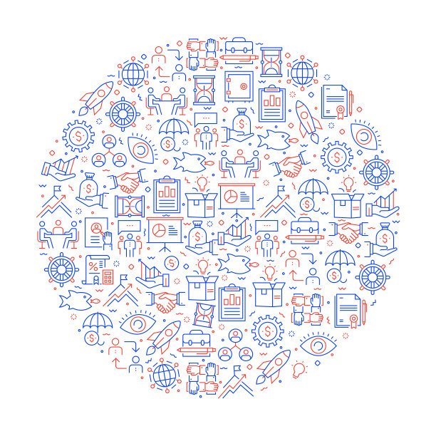 带有图标的业务相关模式。现代线条风格矢量插图图片下载