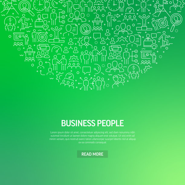 与业务人员相关的横幅设计与模式。现代线条风格图标矢量插图图片下载