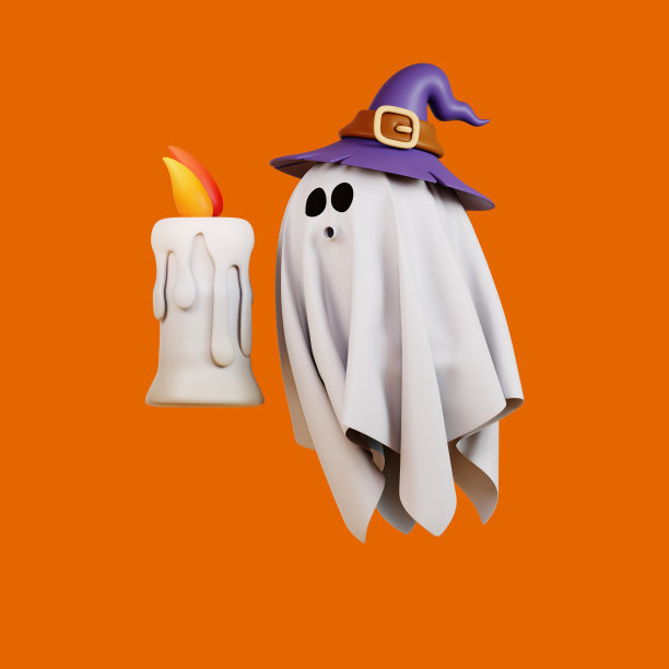 幽灵万圣节在橙色背景图片下载