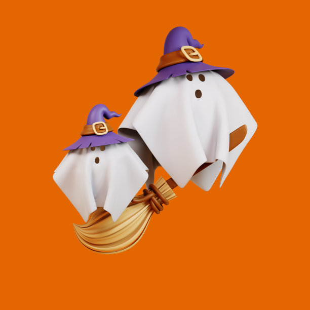 幽灵万圣节在橙色背景图片下载