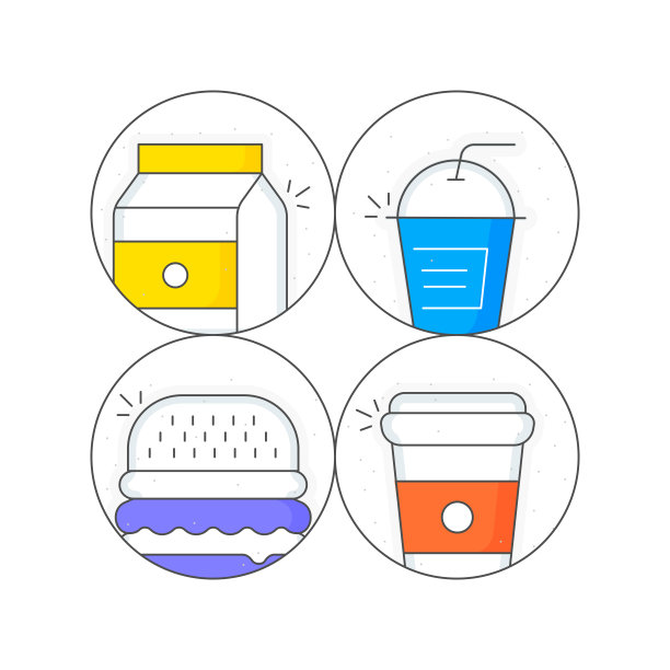 牛奶，汉堡包，咖啡，饮料的标志图片下载