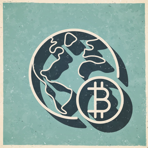 地球上有比特币标志。图标复古复古风格-旧纹理纸图片下载