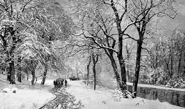 乡村的冬季之旅在河边图片下载