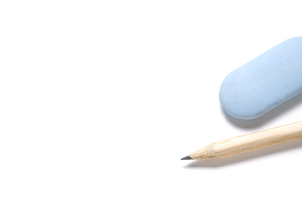 简单的铅笔和橡皮擦白色背景。图片下载