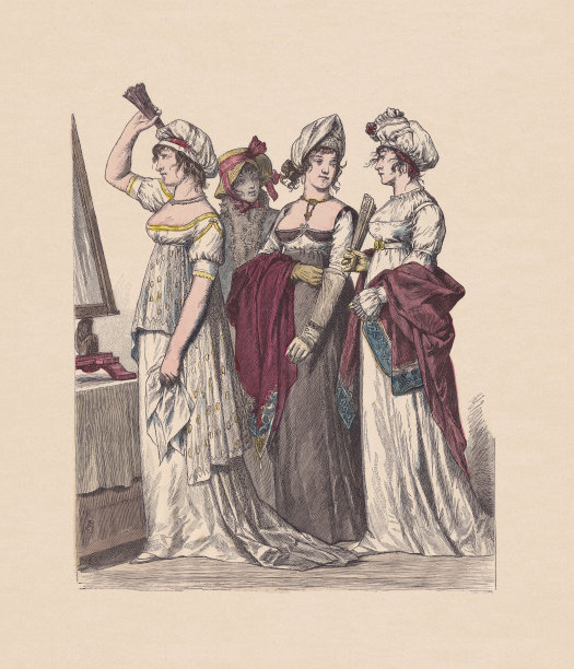 法德服饰(1802-1804)，手工着色木刻，约1880年出版图片下载