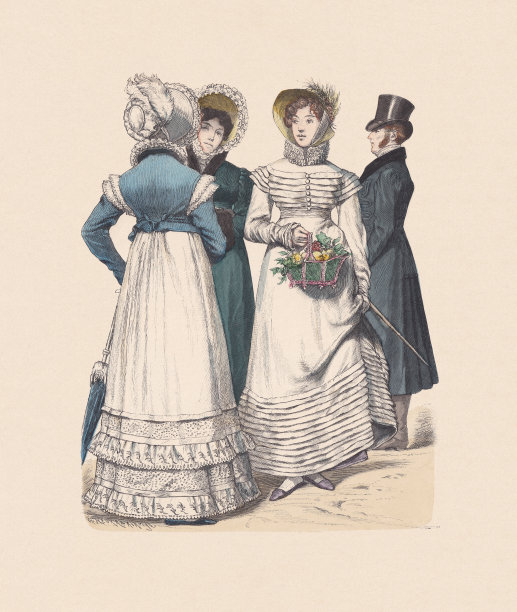 德国服饰(1818-1819年，手工着色木刻，大约1880年出版图片下载