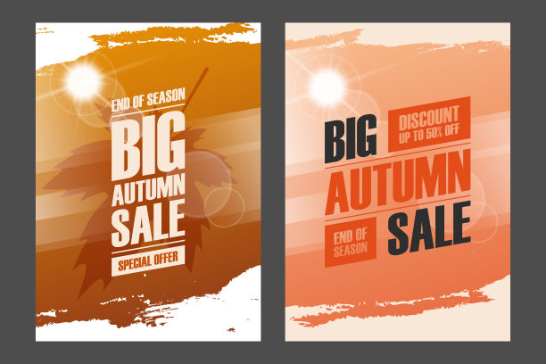 秋季大甩卖套装。秋季商业背景用枫叶，秋天的阳光和笔触的商业，季节性购物，促销和销售广告。图片下载