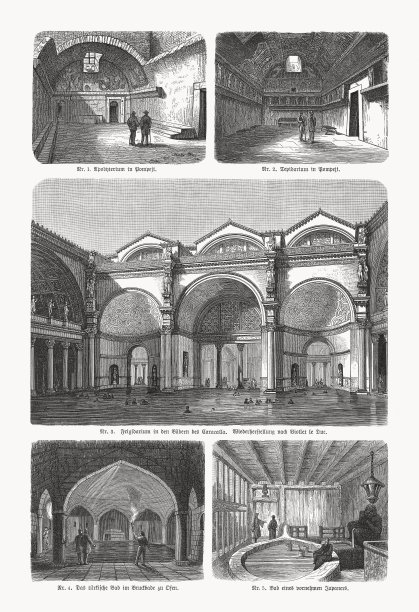 历史上的浴室，木刻，出版于1893年图片下载