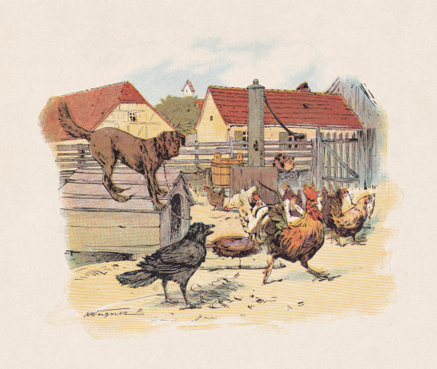 《农场上的乌鸦》，彩色木版画，出版于1897年图片下载