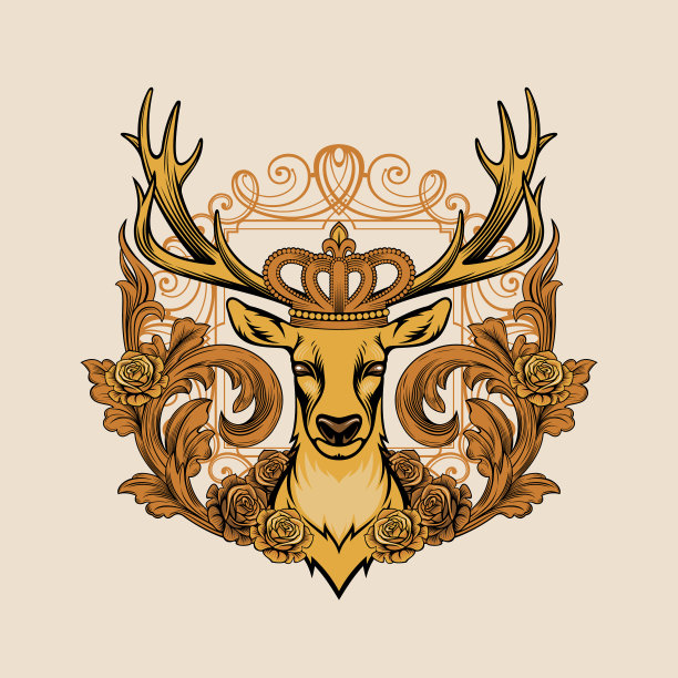 加冕鹿。纹章的矢量插图。图片下载