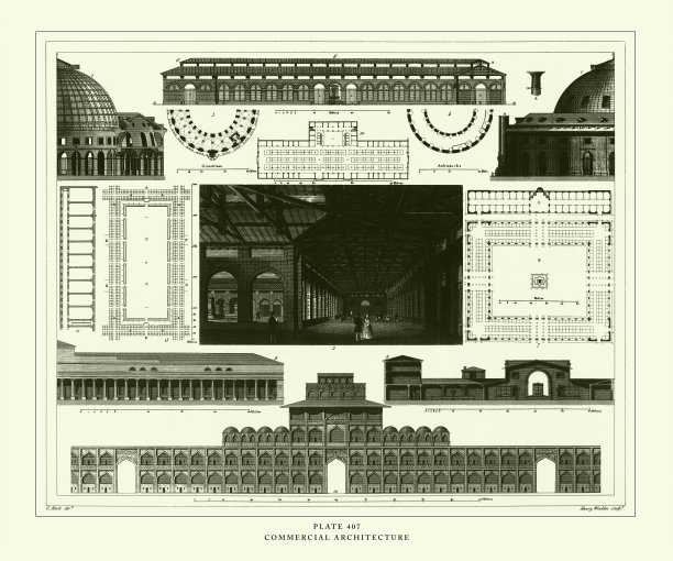 1851年古董雕刻：商业建筑图片下载