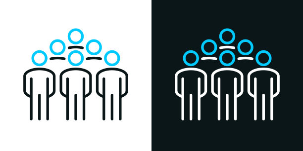 人群。黑色或白色背景上的双色线图标-可编辑的笔画图片下载