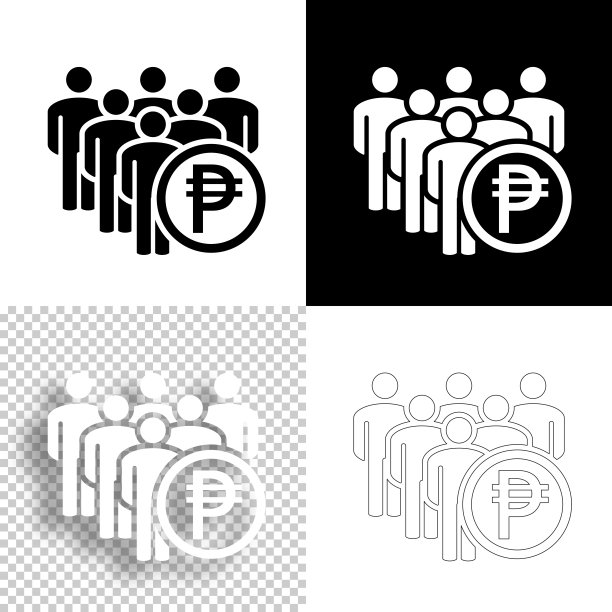 群众举着比索的牌子。图标设计。空白，白色和黑色背景-线图标图片下载