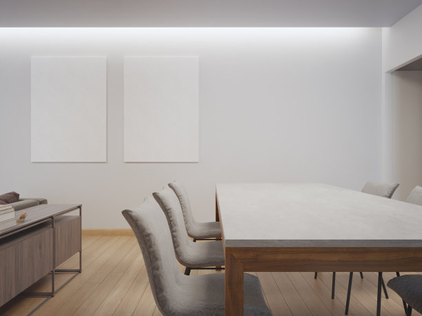 现代住宅或豪华别墅客厅附近明亮餐厅的空桌。图片下载