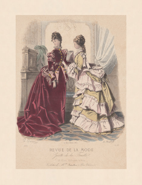 女性时尚，手工彩钢版画，1873年出版图片下载
