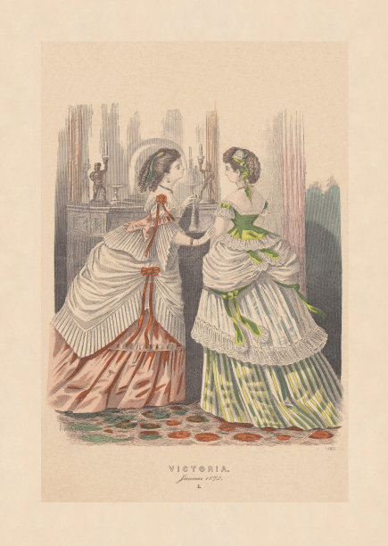 女性时尚，手工彩钢版画，1872年出版图片下载