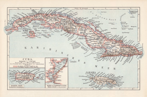 古巴、牙买加和波多黎各地图，1899年图片下载