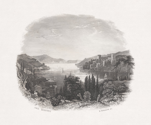 博斯普鲁斯的历史观点，土耳其，钢版画，出版于1860年图片下载