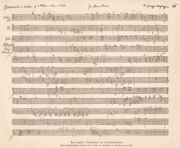 海顿的《弦乐套曲》，传真版，1885年出版图片下载