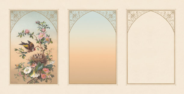 金翅雀和巢，文字框架，色版画，出版于1872年图片下载