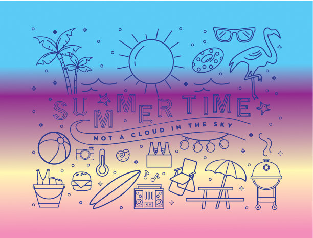 夏季旗帜设计与文本和夏季线艺术图标图片下载