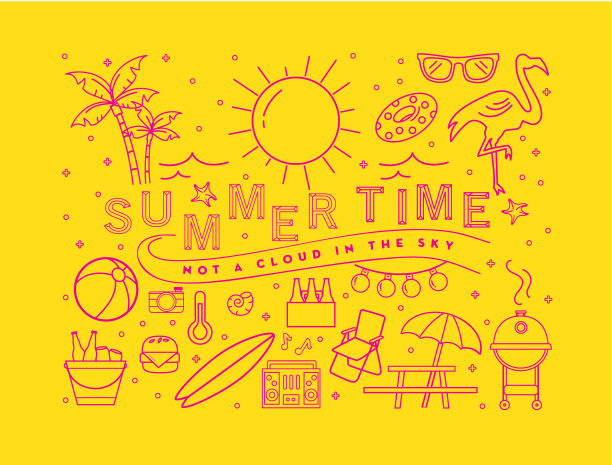 夏季旗帜设计与文本和夏季线艺术图标图片下载