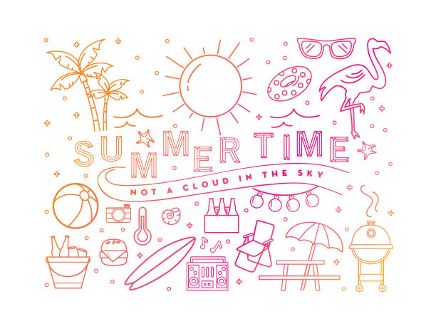 夏季旗帜设计与文本和夏季线艺术图标图片下载