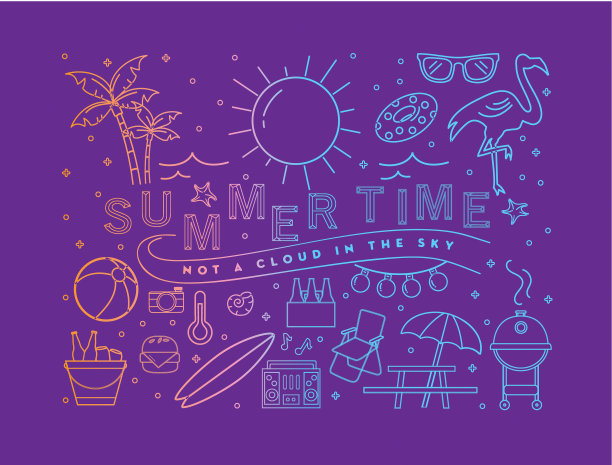 夏季旗帜设计与文本和夏季线艺术图标图片下载