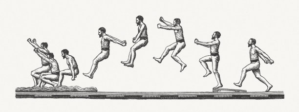 一个跳跃的男人的瞬间照片，木刻，出版于1897年图片下载