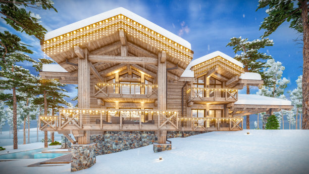 4K视频的现代舒适的小木屋在新年假期图片下载